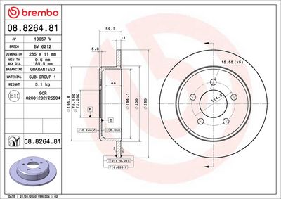 Тормозной диск BREMBO 08.8264.81