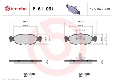 Bremžu uzliku kompl., Disku bremzes BREMBO P 61 051