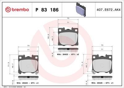 Bremžu uzliku kompl., Disku bremzes BREMBO P 83 186