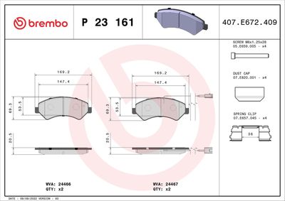 Bremžu uzliku kompl., Disku bremzes BREMBO P 23 161