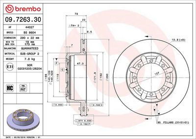 Тормозной диск BREMBO 09.7263.30