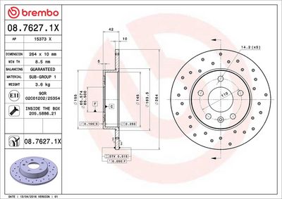 Тормозной диск BREMBO 08.7627.1X