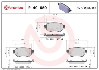 Комплект тормозных колодок, дисковый тормоз BREMBO P 49 059