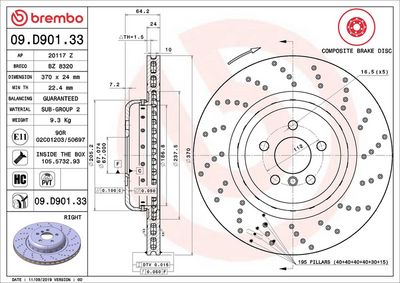 Тормозной диск BREMBO 09.D901.33