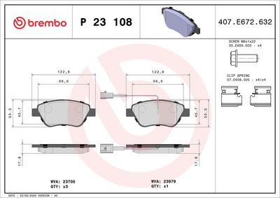 Комплект тормозных колодок, дисковый тормоз BREMBO P 23 108