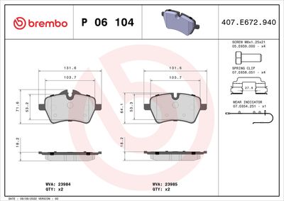 Bremžu uzliku kompl., Disku bremzes BREMBO P 06 104