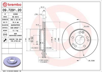 Тормозной диск BREMBO 09.7291.20