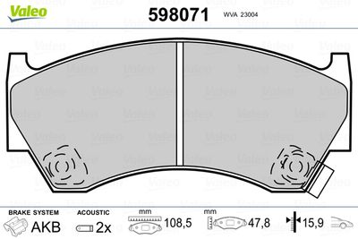 Bremžu uzliku kompl., Disku bremzes VALEO 598071