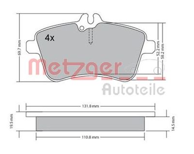 Bremžu uzliku kompl., Disku bremzes METZGER 1170083