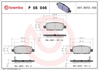 Bremžu uzliku kompl., Disku bremzes BREMBO P 56 046