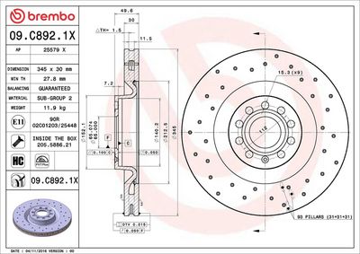 Тормозной диск BREMBO 09.C892.1X