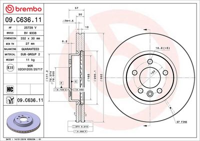 Тормозной диск BREMBO 09.C636.11