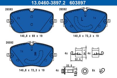 Bremžu uzliku kompl., Disku bremzes ATE 13.0460-3897.2
